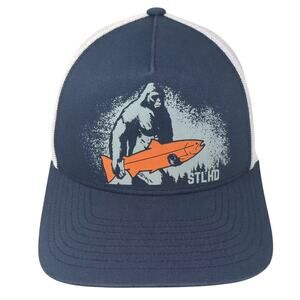 STLHD Trucker Hat Blue White OS Snapback Bigfoot Salmon Fish Graphic Adjustable